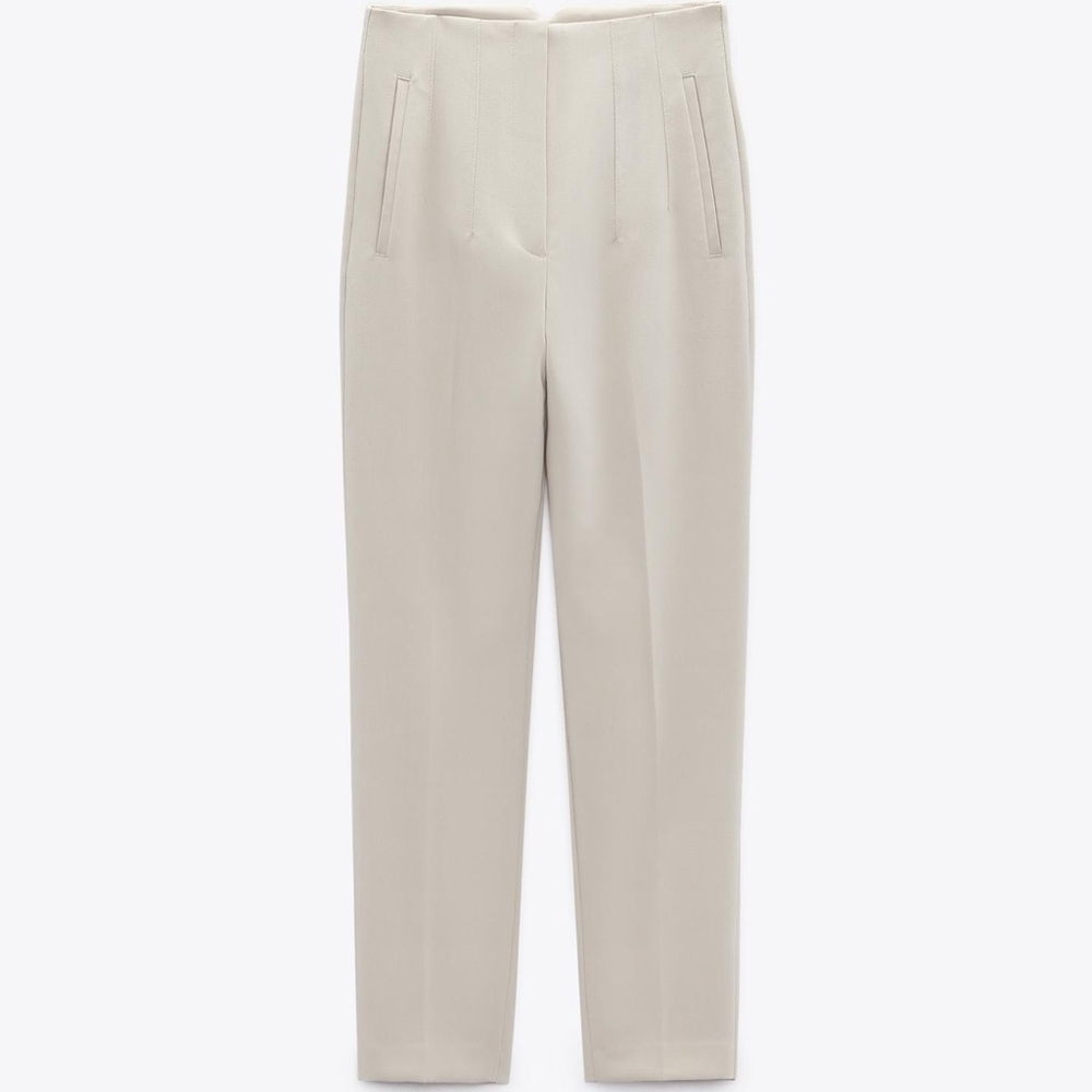 Zara high waist ankle straight leg beige trousers